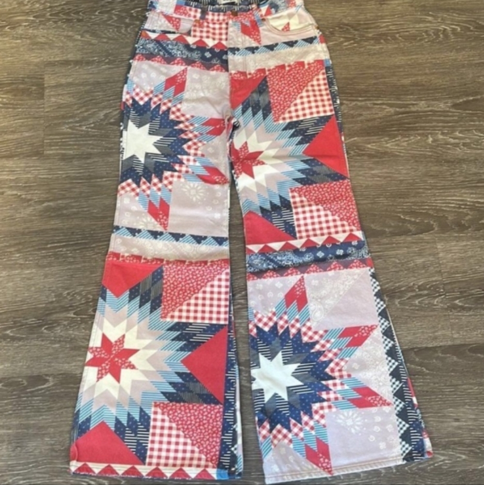 Wrangler Women's Flare Jeans - Blue and Red Patchwork - Picture 7 of 7